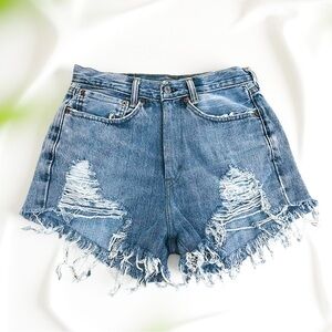 Levi's 505 light Blue Distressed Denim Shorts